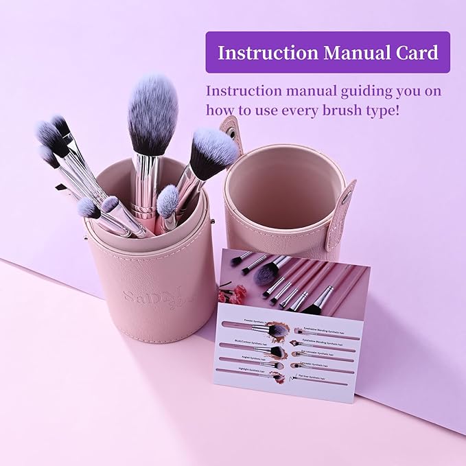 Makeup Brush Set (9 Pieces) - Includes Foundation, Powder, Concealers, Highlighter, Contour, Eye Shadows & Blush Brushes - Face & Eye Make Up Brushes with Synthetic Bristles - Leather Case Included