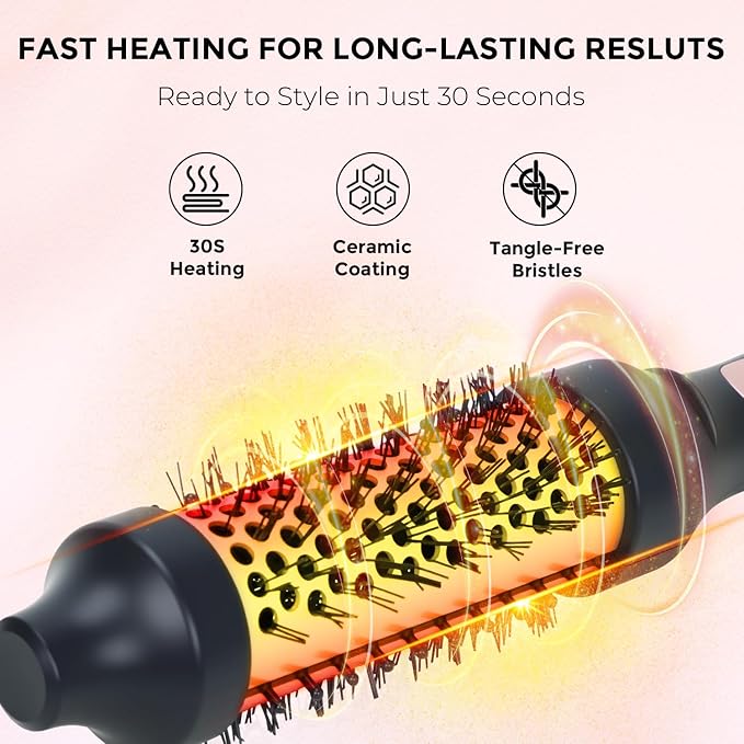 1.5 Inch Ionic Thermal Brush – Heated Round Brush for Blowout Styling, Frizz Control, 5 Heat Settings with LCD Display, Auto-Off, Dual Voltage for Travel, Black