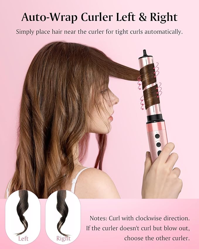 Brightup Dual Voltage Air Wrap Hair Styler - 5 in 1 High Speed Hot Air Styler 1400W Blow Dryer Brush, Negative Ions, Cool Shot Button, Curler, Volumizer, Straighter, No Heat Damage, with Travel Bag