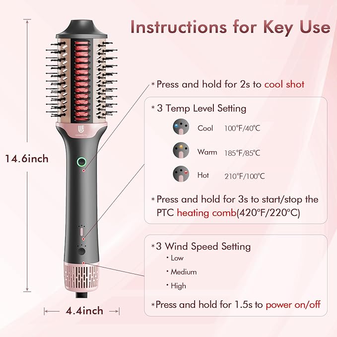 Blow Dryer Brush Hair Straightener: High Speed Hot Air Styler 110,000 RPM for Fast Drying Straightening Volumizing, One Step Volumizer with PTC Smoothing Comb Negative Ion for Silky Frizz-Free