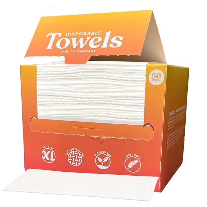 Vacation Club XL Biodegradable Face Towels (50 Count) – Plant-Based Disposable Facial Wipes for Cleansing, Makeup Removal & Skincare – Textured, Soft & Eco-Friendly