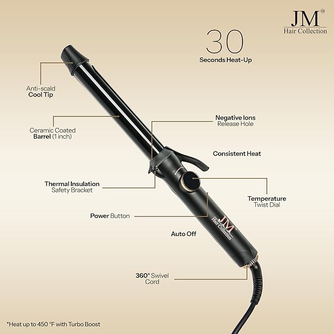 Curling Iron – 1 Inch Ceramic Barrel with Adjustable Heat, Fast Heat-Up & Frizz-Free Shine – Professional Curling Wand for Long-Lasting Curls & Waves – for All Hair Types