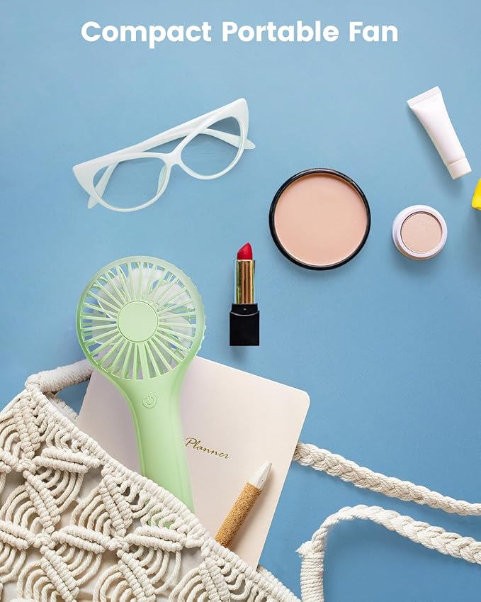Portable Mini Fan - Powerful Personal Handheld Fan with 3 Speeds, Cute and Small, USB Rechargeable for Travel/Lash/Makeup/Outdoor/Home, Green