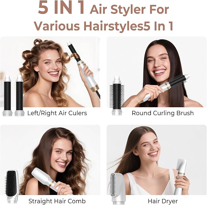 5 in 1 Blow Dryer Brush with Air Style Wrap Hair Styler,Negative Ionic Magic Style Set, Detachable Air Curler for Volumizer,Straightener,Drying