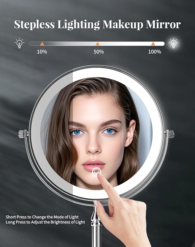 DOWRY 4000 mAh Rechargeable Lighted Makeup Mirror 20x Magnification Vanity Mirror Tabletop Two-Sided Swivel Gifts for Women Wife Mom Teengirls Chrome