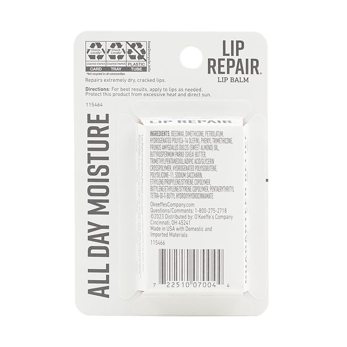 O'Keeffe's Lip Repair Unscented Lip Balm for Dry, Cracked Lips - Stick (Twin Pack) - Moisturizer for Very Dry Lips