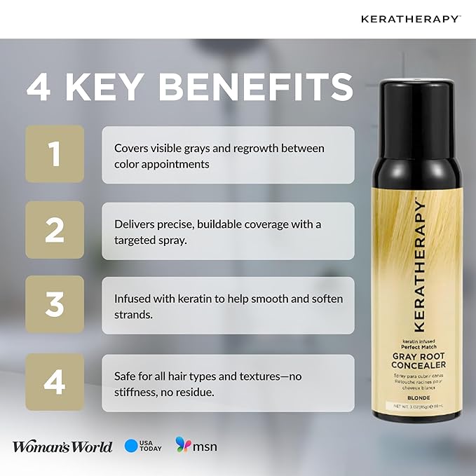 Keratherapy Keratin Infused Perfect Match Gray Root Concealer Spray, Blonde, 3 oz, 118 ml - Root Cover Up Spray to Hide Gray Roots - Keratin Therapy Hair Darkening & Temporary Scalp Concealer