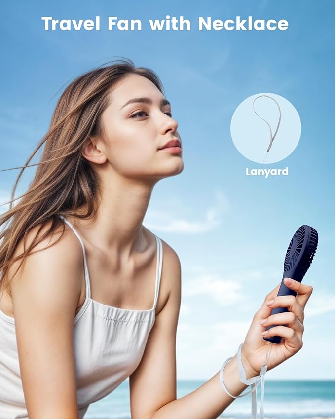 Portable Mini Fan - Powerful Personal Handheld Fan with 3 Speeds, Cute and Small, USB Rechargeable for Travel/Lash/Makeup/Outdoor/Home,Dark Blue