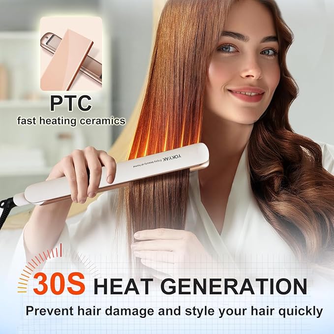 Flat Iron Hair Straightener, Ultra-Thin Nano Titanium 1 ¼ inch Thin Hair Iron 10-Second Heat-up, Auto Shut-Off, 2-in-1 Hair Straightening and Flat Iron Curler with Transparent LED Display
