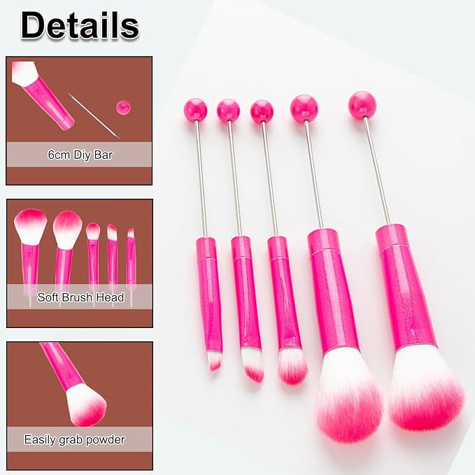10Pieces Beadable Makeup Brushes Diy Makeup Comestic Brushes Beaded Brushes Kit for DIY Beaded Eyeshadow Brush (Beadable Makeup Brushes-10pieces=2Sets)-Rose Pink