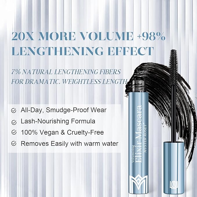 Waterproof Mascara, Tubing Mascara Black - Lengthening, Volumizing & Curling, Smudge-Proof, Washable, Enriched with Jojoba Oil and Castor Oil, Vegan & Cruelty-Free - 0.4 Fl Oz