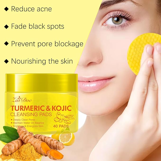 Turmeric Remover Wipes, Exfoliating Face Cleansing Pads with Aloe vera & Centella Asiatica for Hydrating, Moisturizing & Calming for Sensitive Skin, 40ct