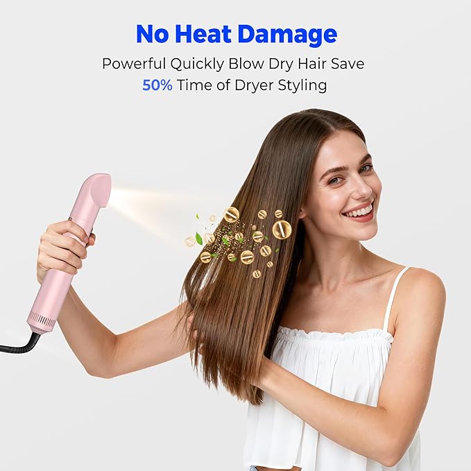 3 in 1 Rotating Hair Dryer Brush,Negative Ionic Professional Brush Blow Dryer with Detachable Brush(2" & 1.5"),3 Heats and 2 Speeds Rotating Hot Air Brush for Curling,Straight,Drying