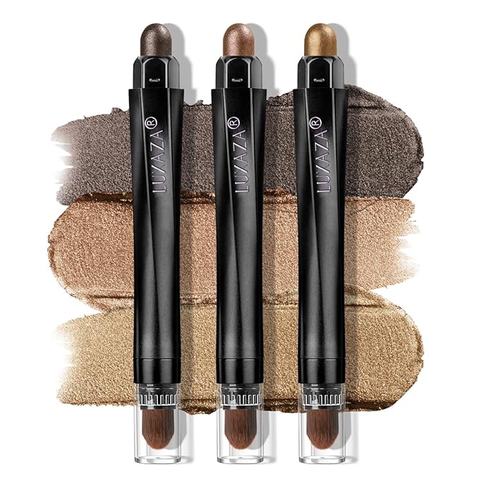 Classic 3PCS Neutral Eyeshadow Stick Makeup Set, Metallic Shimmer Matte Cream Eye Shadow Eyeliner Brightener Pencil Crayon - Golden Glow