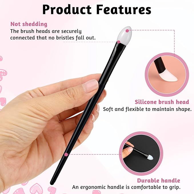 Molain Silicone Eyeshadow Brush, Makeup Applicator Lip Mask Makeup Brushes Silica gel Makeup Eyebrow Lipstick Brushes Lip Mask Makeup Brushes for Liquid Eye Shadow Applying Cream(3Pcs)