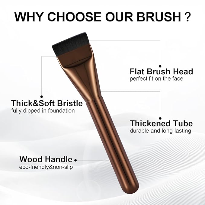 Flat Foundation Brush for Liquid Makeup,14CM Premium Fast Flawless Flat Top Kabuki Makeup Brushes Face Cosmetics Concealer Brush for Liquid, Blending, Powder, Cream, Powder, Blush, Buffing Brown