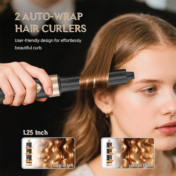 RUCHA 8 in 1 Hair Nora Styler & Hair Dryer Brush Blow Dryer, 110000 RPM High-Speed Hot Air Brush and Auto Wrap Curlers, Negative Ions Hot Brush Styler for Curling Volumizing Straightening Drying