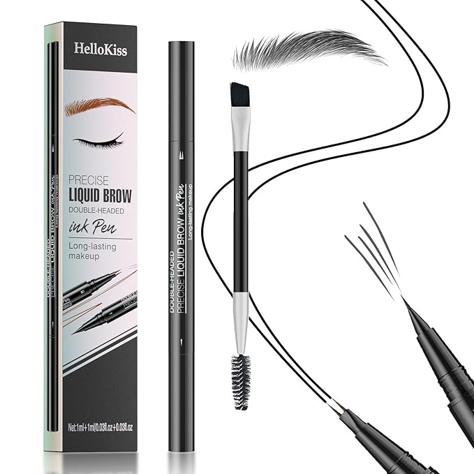 Eyebrow Pen, Microblading Eyebrow Pencil for Natural Hair-Like, Fast & Precise Faux Brow Pen with Double Brush Tip, Waterproof Long-Lasting, Filling Eyebrow Pencils for Women, Black
