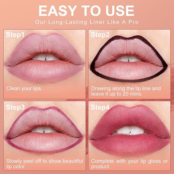OETUIOW Lip Stain Peel Off, Lip Liner Moisturizing Long-Lasting & Waterproof, Transfer Proof & Plumping, Non-Stick Cup, Nude Color