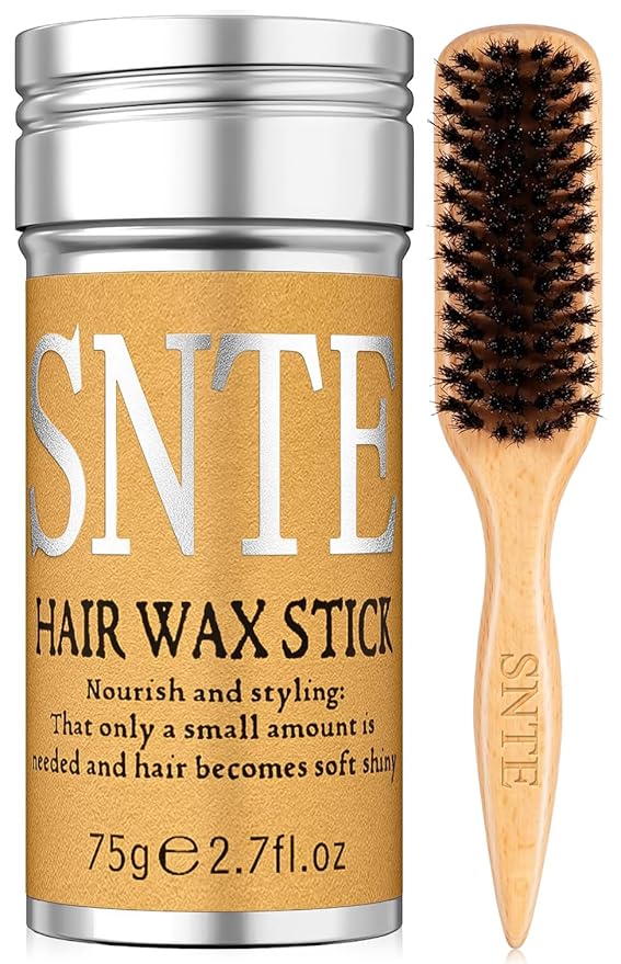 Slick Back Hair Brush, Hair Wax Stick Set - Boar Bristle Brush for Fine to Medium Hairs - Smooth Flyaways, Frizz & Baby Hairs, Sleek Ponytails Buns Updos