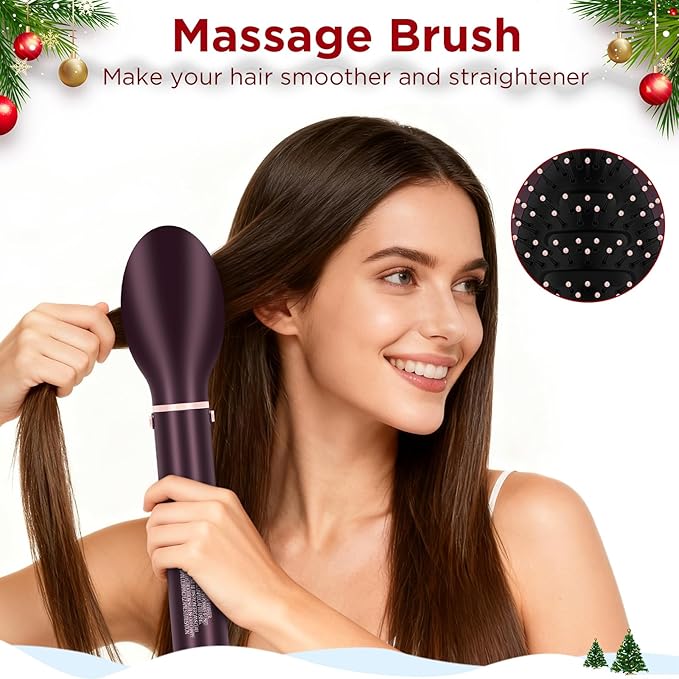 7-in-1 Hot Air Styler, Dual Voltage MaxAIR 2.0 Multi-Styler Set, High Speed Hair Dryer Brush with Air Hair Straightener, 1.1 Inch Auto-Wrap Curlers, 110,000RPM, Christmas Edition, Jasper Plum