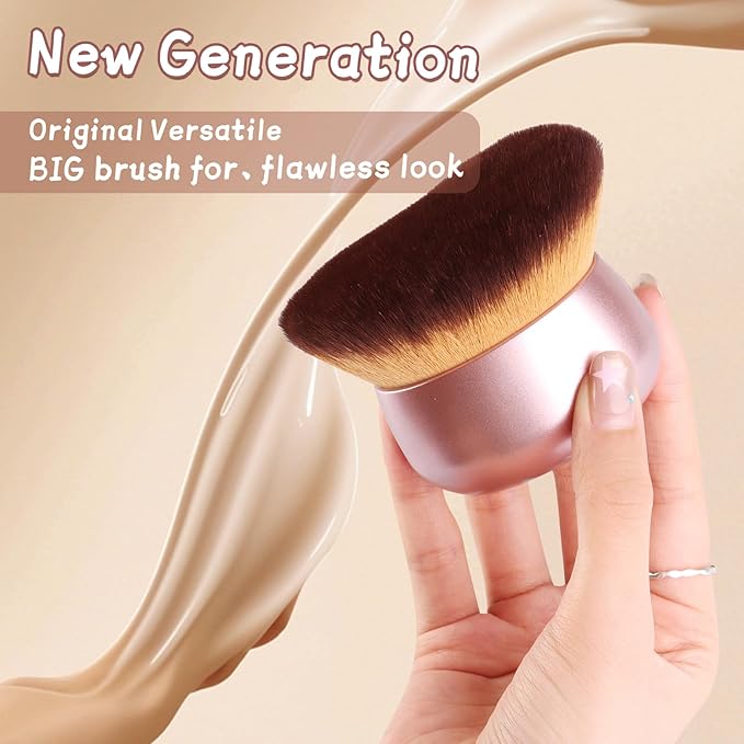 Extra Large Body Makeup Brush,Oval Face & Back Kabuki Brush for Flawless Contour, Bronzer & Leg Makeup,Dry Brushing & Facial Massager,Premium Matte Gold Design
