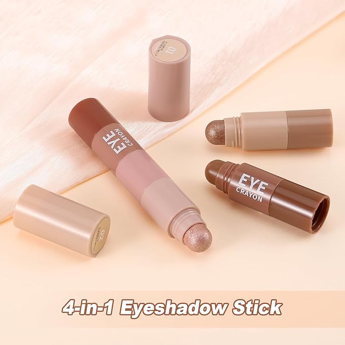 4 Color Eyeshadow Pencil，Glitter Eyeshadow Stick，Creamy Matte Eye Shadow Pen，Face & Eye Highlighter Pen，Highly Pigmented Crayon Nude Eyeshadow