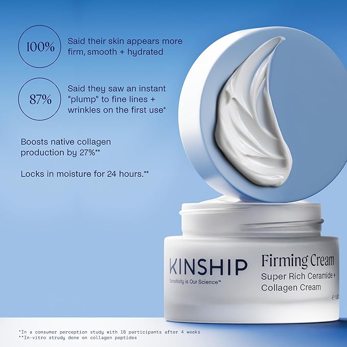 Kinship Super Rich Collagen + Ceramide Firming Cream | Anti Aging, Hydrating Face Moisturizer for Sensitive Skin | Wrinkle Cream - Smooth Fine Lines | Synthetic Fragrance-Free | Derm Approved, (1.7oz)