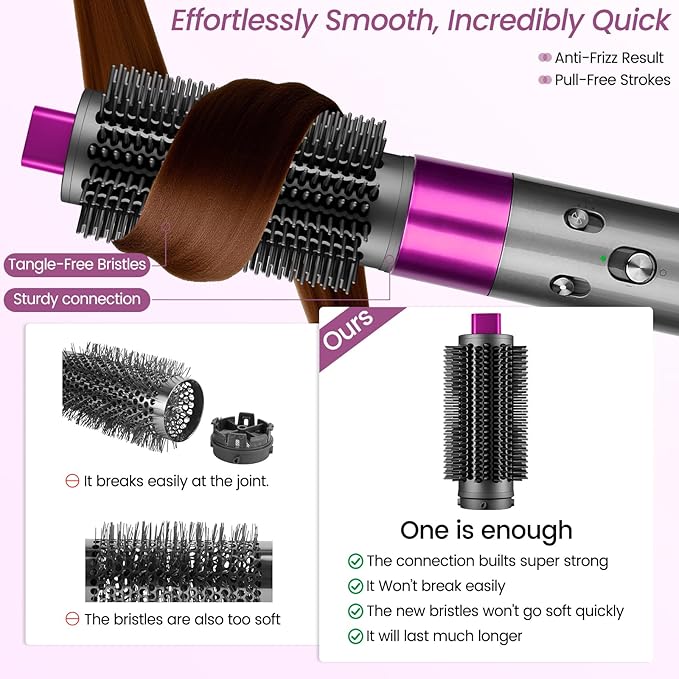 Upgraded Round Volumizing Brush Attachment for Dyson Airwrap HS01/05/08, Round Brush for Dyson Air wrap Accessories for Straighten Dry Curls Add Volume, Rose