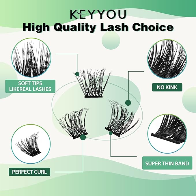 Lash Clusters,96 Pcs Cluster Lashes D Curl 10mm DIY Lash Extensions Eyelash Clusters,KEYYOU Volume Wispy Individual Lashes Soft&Comfortable Easy DIY at Home(Y06,D-10mm)