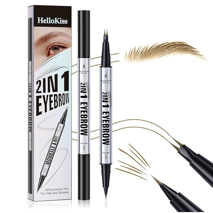 2 Prong Tip Microblading Eyebrow Pen - 2-in-1 Waterproof Eyebrow Pencil, Long-Lasting Natural Hair-Like Brows, Smudge-Proof & Easy to Use (01#Light Brown)