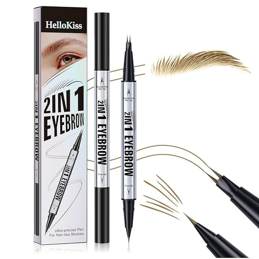 2 Prong Tip Microblading Eyebrow Pen - 2-in-1 Waterproof Eyebrow Pencil, Long-Lasting Natural Hair-Like Brows, Smudge-Proof & Easy to Use (01#Light Brown)
