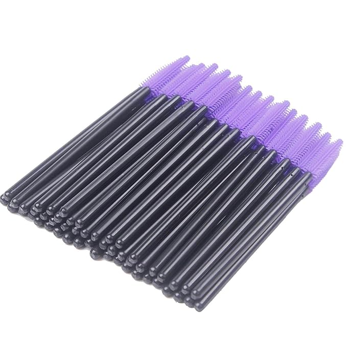 BIHRTC Pack of 100 One-Off Disposable Silicone Eyelash Mascara Brushes Wands Applicator Eyebrow Brush Makeup Tool Kit Set (Tower Shape - Black+Purple)