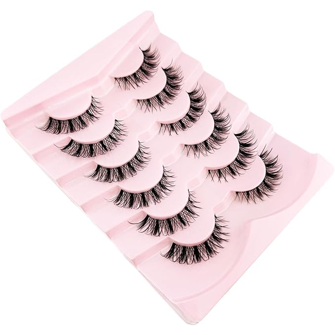 Wispy Lashes False Eyelashes Natural Look, Yasnai Cat Eye Lash Fake Lashes Volume Lashes, Natural Eyelash Strips Lashes Natural Eyelashes Clear Band 6 Pairs Pack