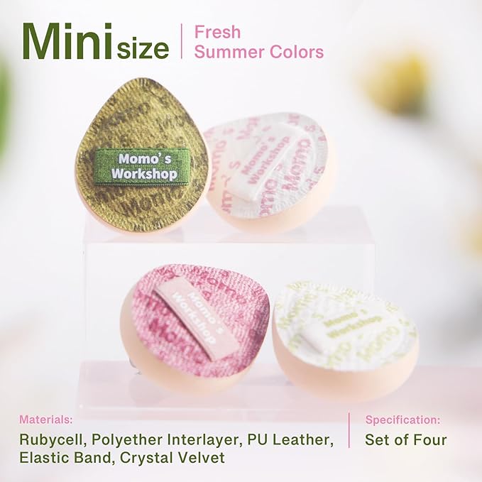 Mini Denim Makeup Sponge Set,Professional Blenders Sponge for Concealer/Blush/Highlighter, Perfect for Detail Work & Travel,4pcs,Pink,with Travel Pouch,Beginer-Friendly & Reusable