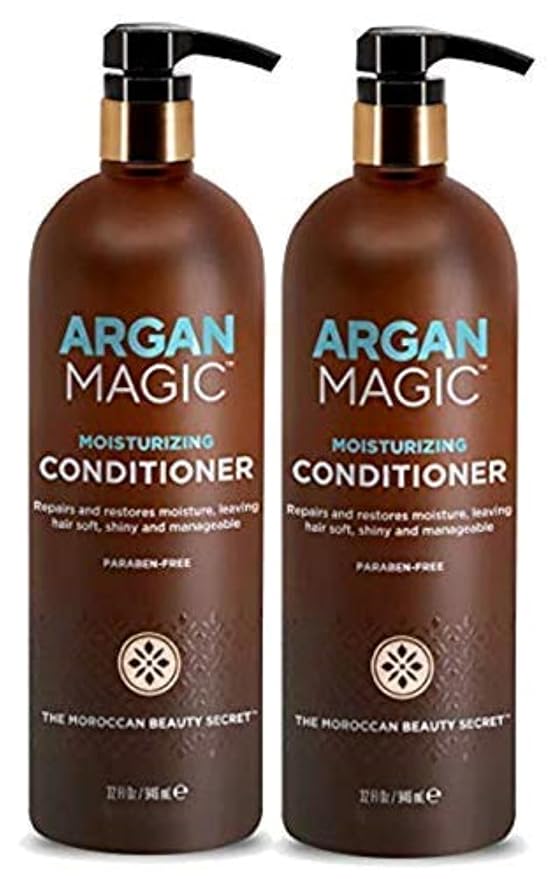 Argan Magic Moisturizing Conditioner - Detangle, Hydrate, and Repair Dry and Chemically-Damaged Hair Types | Nutrient-Rich | Made in the USA, Paraben Free, Cruelty Free (32 oz / 2 Pack)