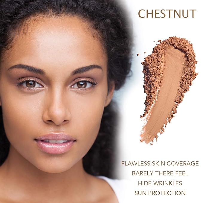 Bellaterra Cosmetics Powder Foundation | Long-Lasting All-Day Wear | Buildable Sheer to Full Coverage – Matte | Sensitive Skin Approved | Natural SPF 15 (Chestnut) 9 grams
