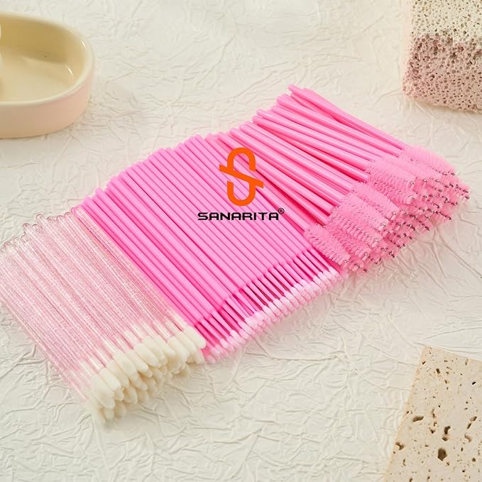 300PCS Eyelash Extension Supplies Kit, Disposable Micro Swab Brushes Eyebrow Spoolies Lip Brushes Mascara Wands Makeup Applicator Tools(Pink)