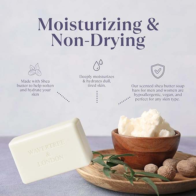 Wavertree & London Flower Market Scented Natural Soap (8 Bars), 7oz Moisturizing French Triple Milled Soap Bars enriched with shea butter - Pure Plant Oil Bath & Body Bars for All Skin Types