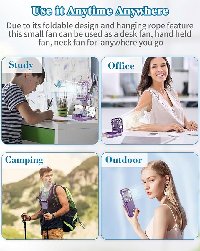 Portable Fan Rechargeable,Personal Fan Handheld Fan,180°Foldable Cooling Fan Mini Desk Fans Small Quiet Table Fan,Battery Operated Fan USB Small Fans as Lash Fan/Eyelash Fan for Womens Girls