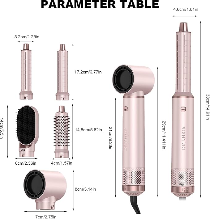 5 in 1 Hair Dryer Brush Set, Multi Ionic Air Styler Set, 800W Auto Wrap Air Hair Styler Without Heat Damage, Curl, Volumize and Straighten