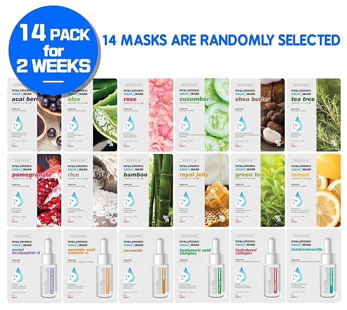 Hyaluronic Aqua Plus Essence Full Face Facial Sheet Mask 14 Sheets Combo - 2 WEEKS SET