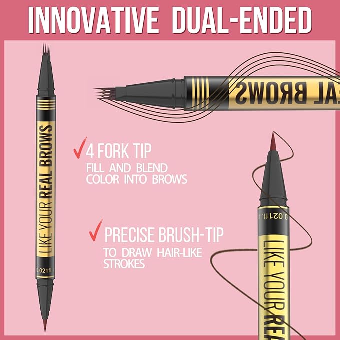 Eyebrow Pen - Microblading eyebrow pencil with Micro-Fork Tip & Precision Tip for Natural Brows, Eyebrow Pencils for Women, Dual-Ended Brow Brush, Waterproof, Brown