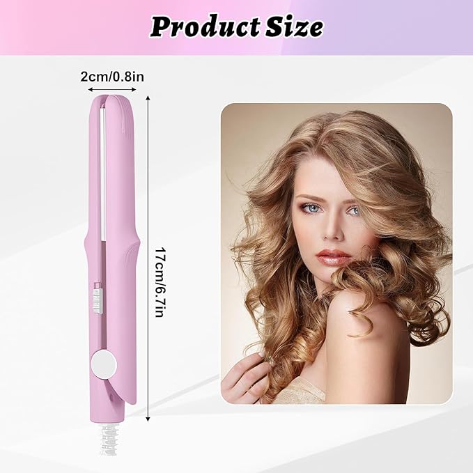 Long-Lasting Portable 2-in-1 Curling Wand and Straightener for Women and Girls, Dual Purpose Styling Tool for All Hair Types and Lengths - Short Hair Friendly (Dark Purple)
