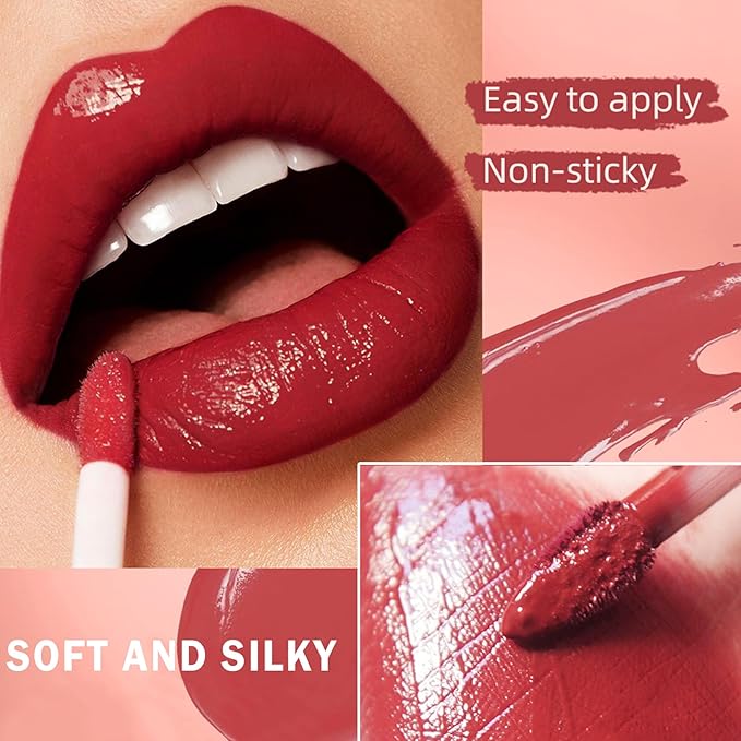 3 in 1 Red Lip Liner and Lip Gloss Lipstick Set for Women Waterproof Lip Liner and Lipstick Combo Long-lasting Smudge Proof Lip Kits Daily Professional Lip Makeup (06# Red High Heels)