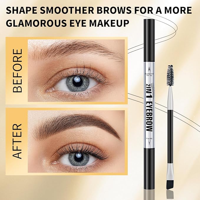 Eyebrow Pencils for Women - Microblading Eyebrow Pencil 2-In-1 Dual-Ended Eyebrow Pen with Precise 2-Fork-Tip & Brush-Tip Waterproof Eyebrow Pencil for Hair-Like Brows, Last All-Day, Brown