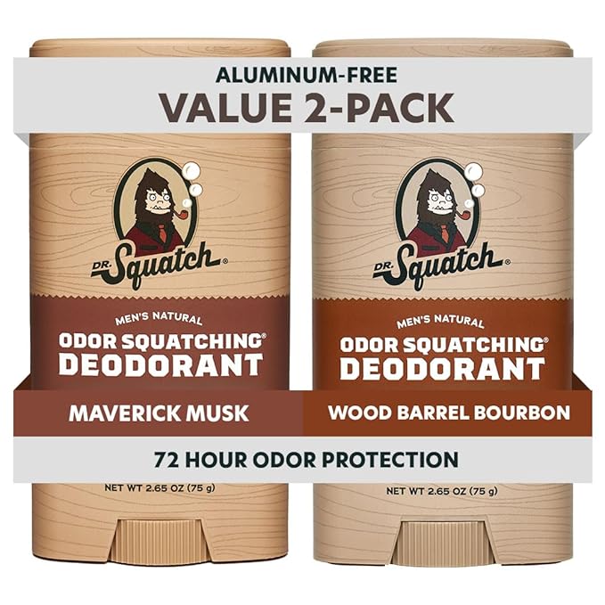 Dr. Squatch Natural Deodorant for Men - Odor-Squatching Aluminum Free - Maverick Musk & Wood Barrel Bourbon (2.65 oz, 2-Pack)