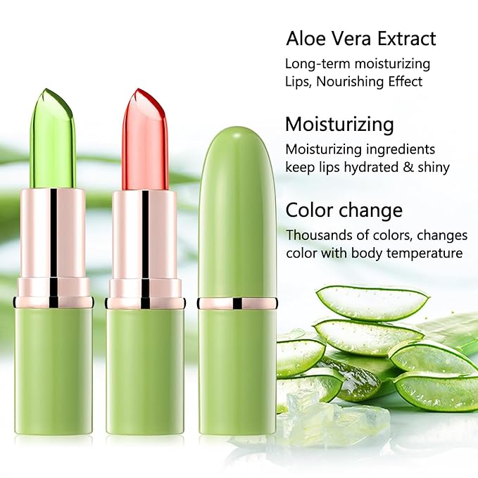 3PCS Aloe Vera Color Changing Lipstick,Crystal Jelly Tinted Lip Balm,Magic Color Change Lipgloss Set,Hydrating Lip Balm,Long-lasting Waterproofing Lipstick for Makeup
