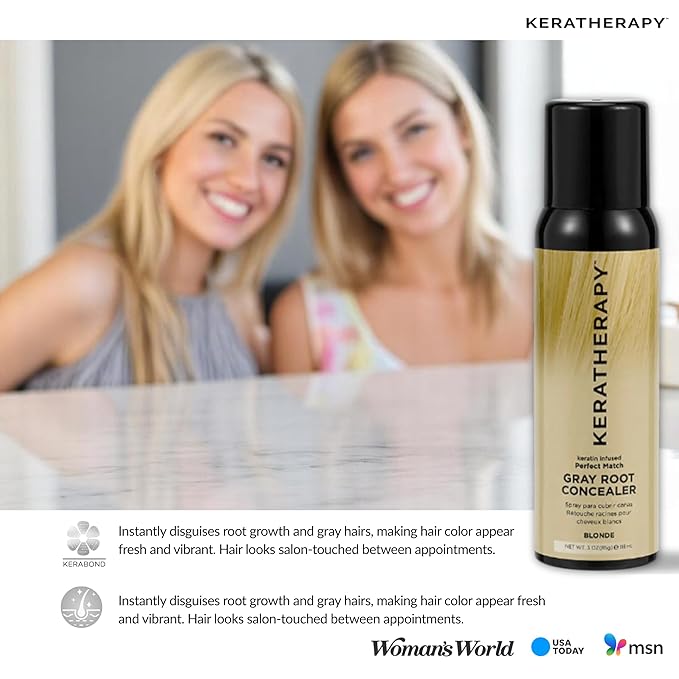 Keratherapy Keratin Infused Perfect Match Gray Root Concealer Spray, Blonde, 3 oz, 118 ml - Root Cover Up Spray to Hide Gray Roots - Keratin Therapy Hair Darkening & Temporary Scalp Concealer