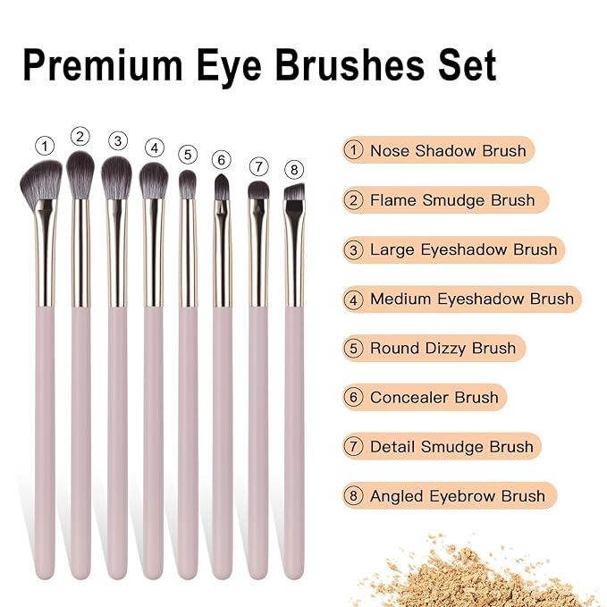 8Pcs Eye Makeup Brush Set, Professional Eyeshadow Makeup Brushes Under Eye with Synthetic Nose Contour Brush Angled Eyebrow Brushes for Liquid, Powder Blending Contouring Concealer Brows Eye shadows